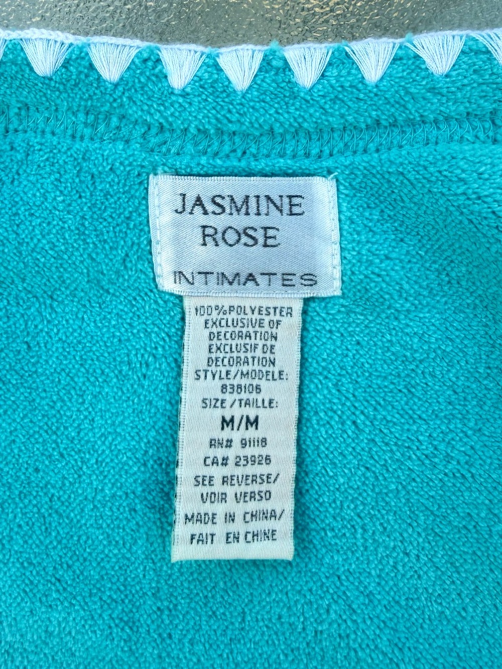 Jasmine Rose Turquoise Velour Short-Sleeve Housecoat Robe Beach Cover-Up, Medium - Picture 6 of 7